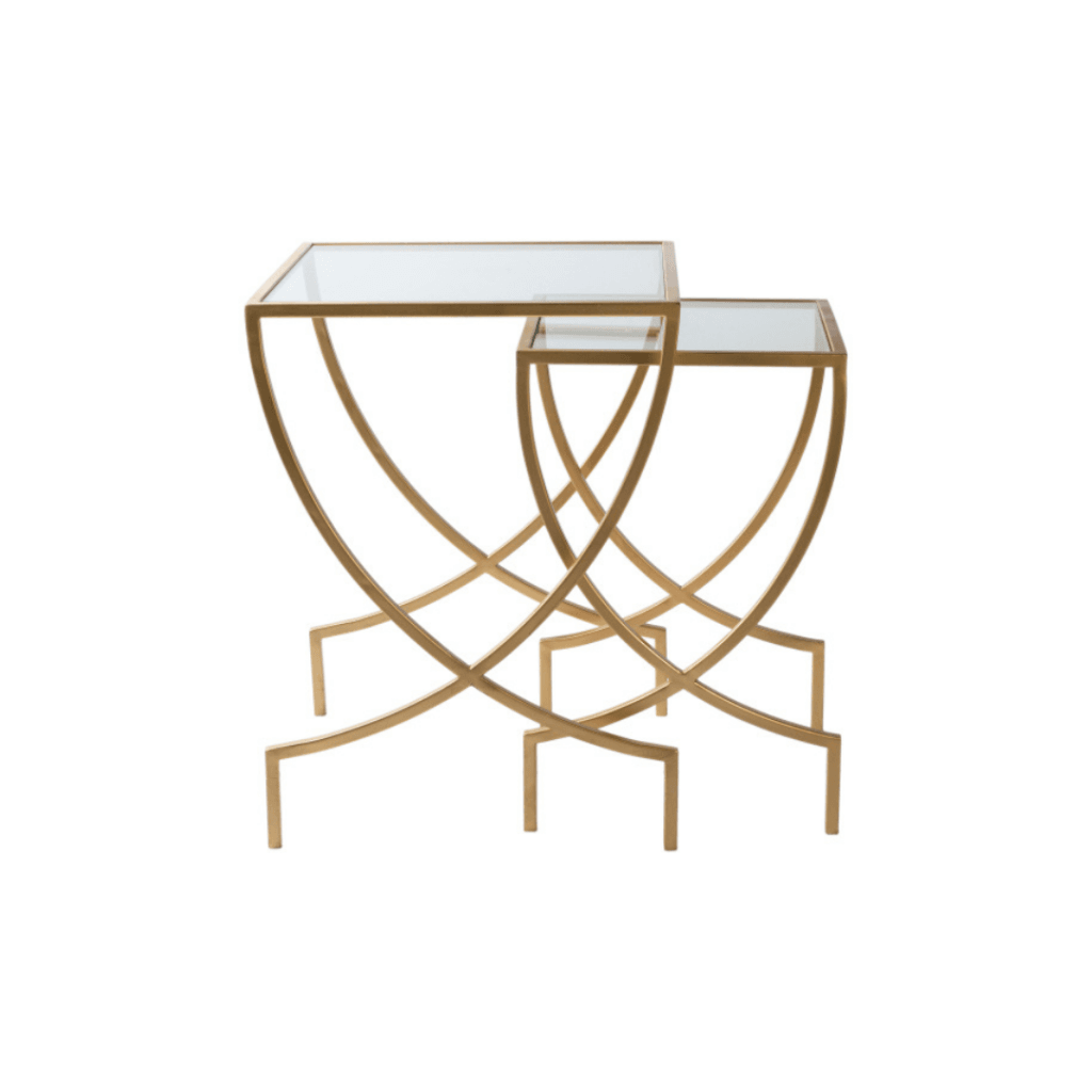 Envision Glass Nesting Table In Gold Finish (Set Of 2)