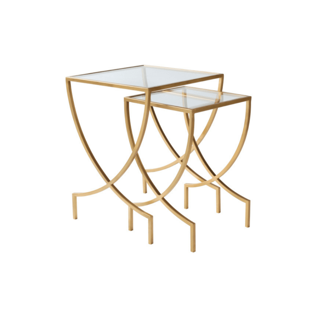 Envision Glass Nesting Table In Gold Finish (Set Of 2)