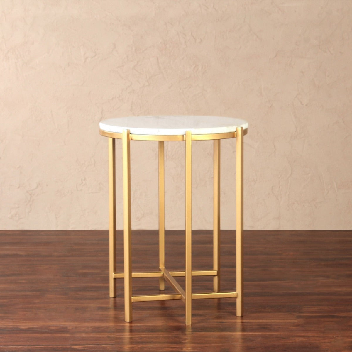 Echo Marble Side Table In Gold Finish