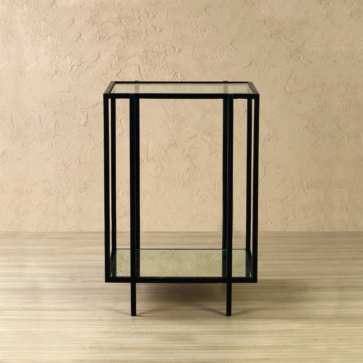 Ivy Glass Side Table In Black Finish