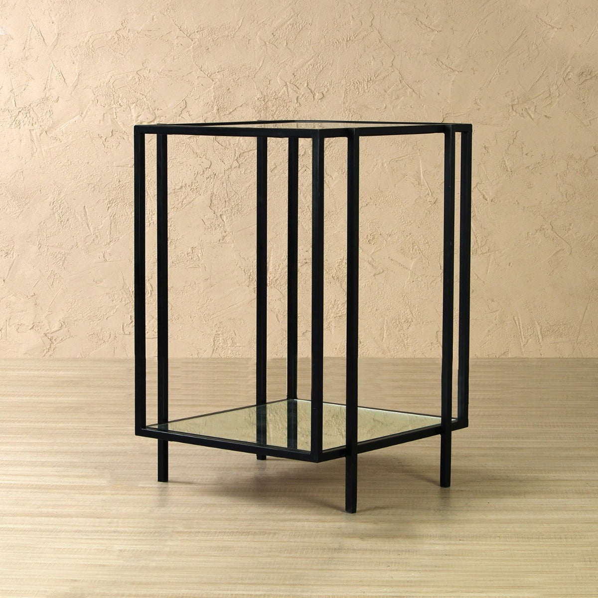 Ivy Glass Side Table In Black Finish