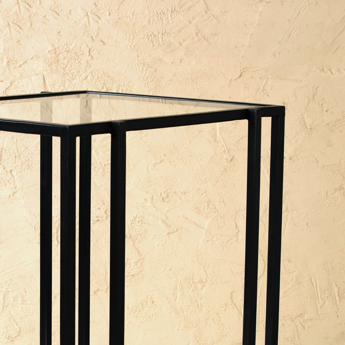 Ivy Glass Side Table In Black Finish