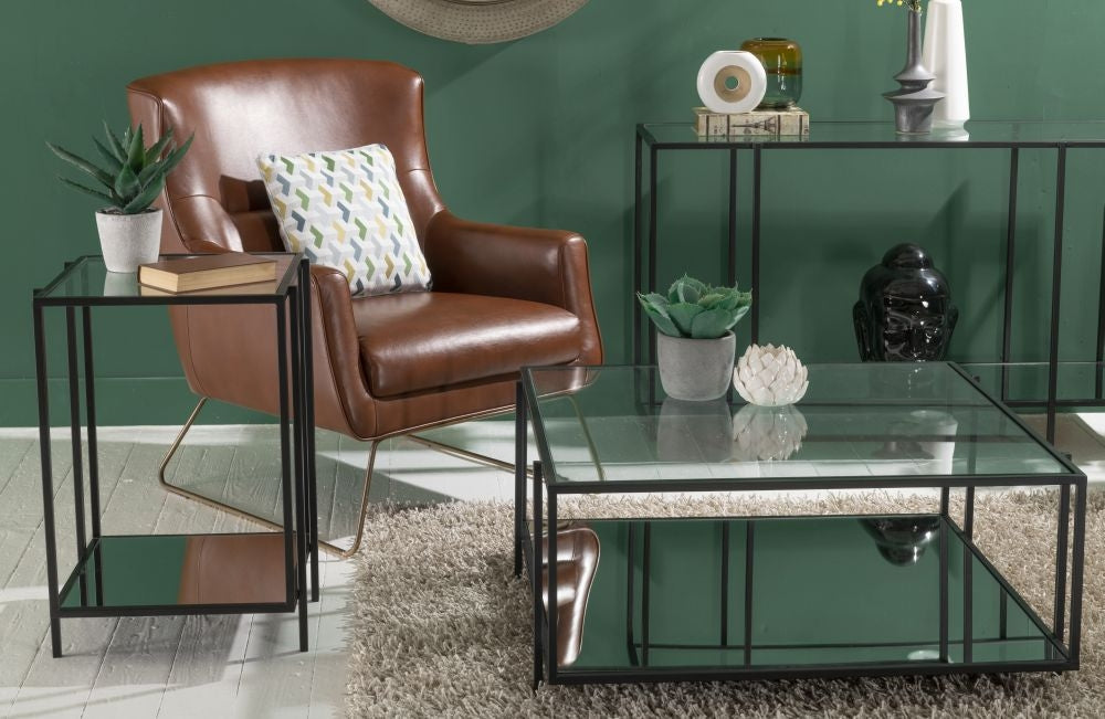 Ivy Glass Side Table In Black Finish