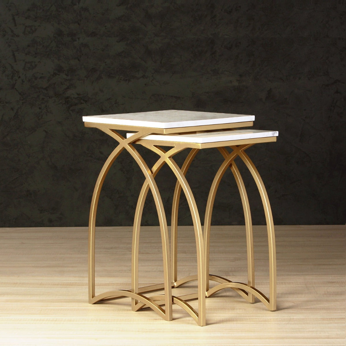 Enclave Marble Nesting Table In Gold Finish (Set Of 2)