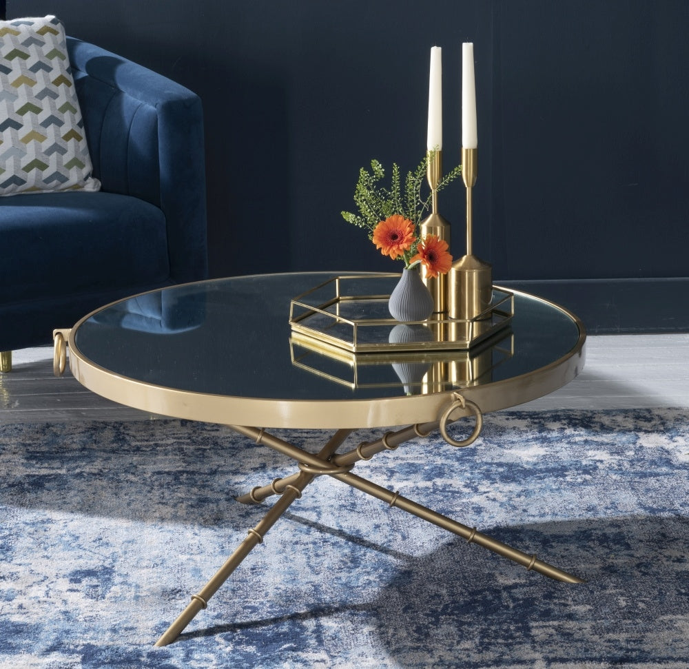 MochaMingle Mirror Coffee Table In Gold Finish