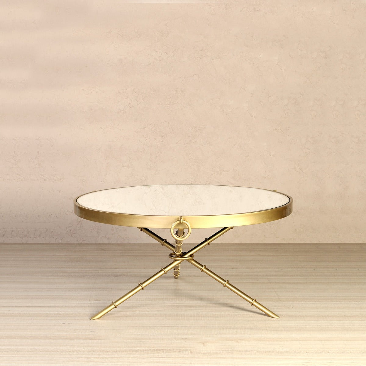 MochaMingle Mirror Coffee Table In Gold Finish