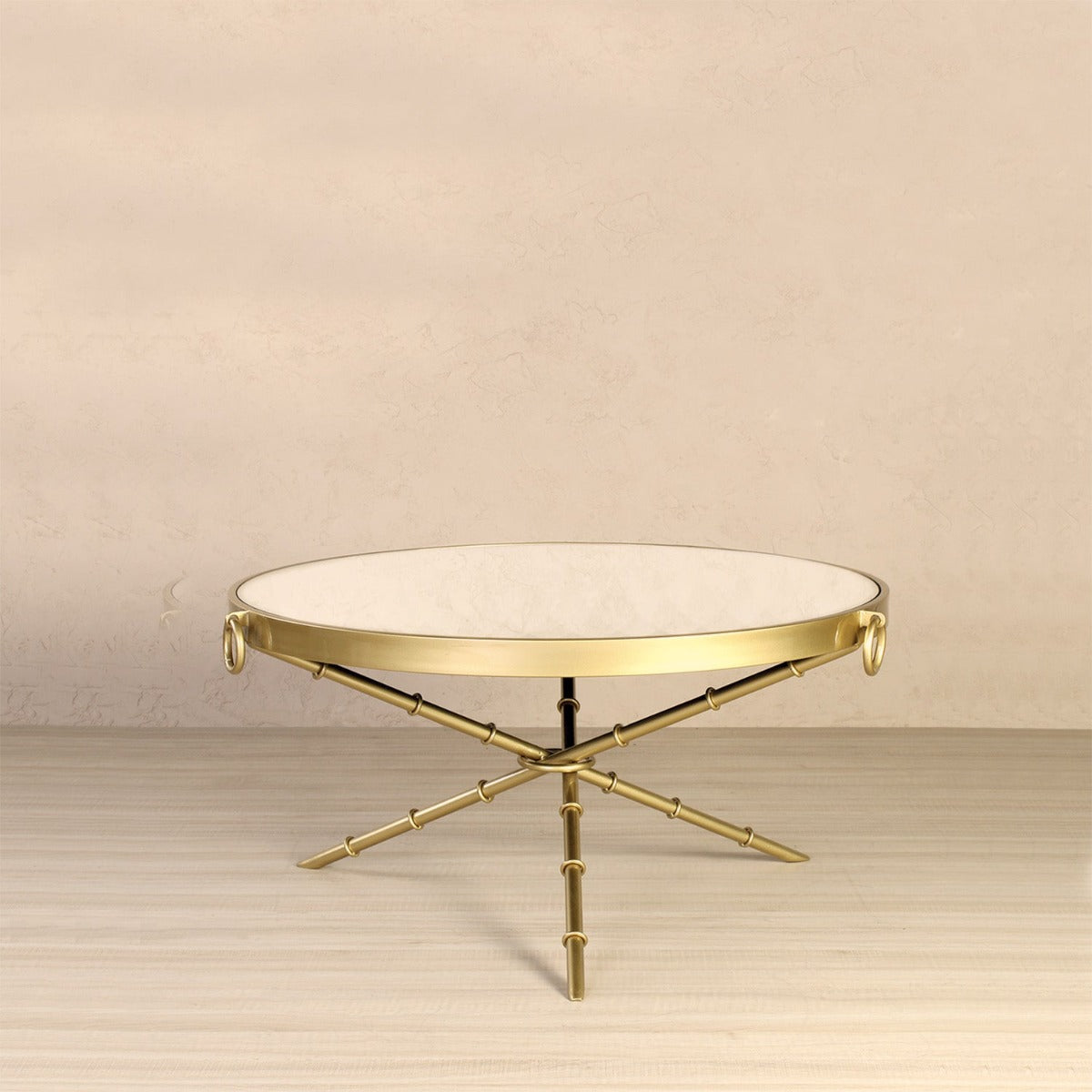 MochaMingle Mirror Coffee Table In Gold Finish