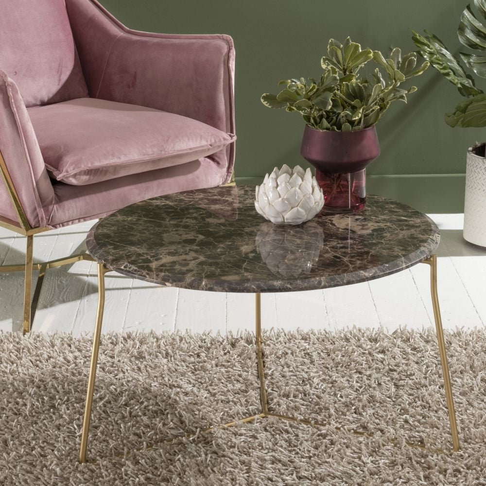 Cappuccino Console Marble Coffee Table In Gold Finish