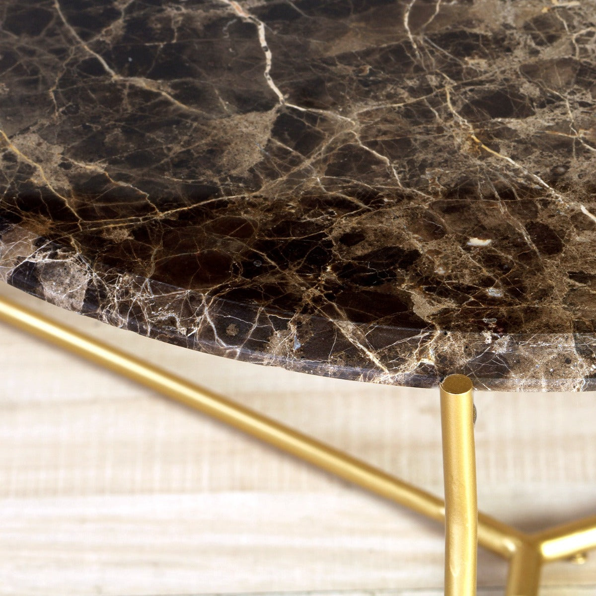 Cappuccino Console Marble Coffee Table In Gold Finish