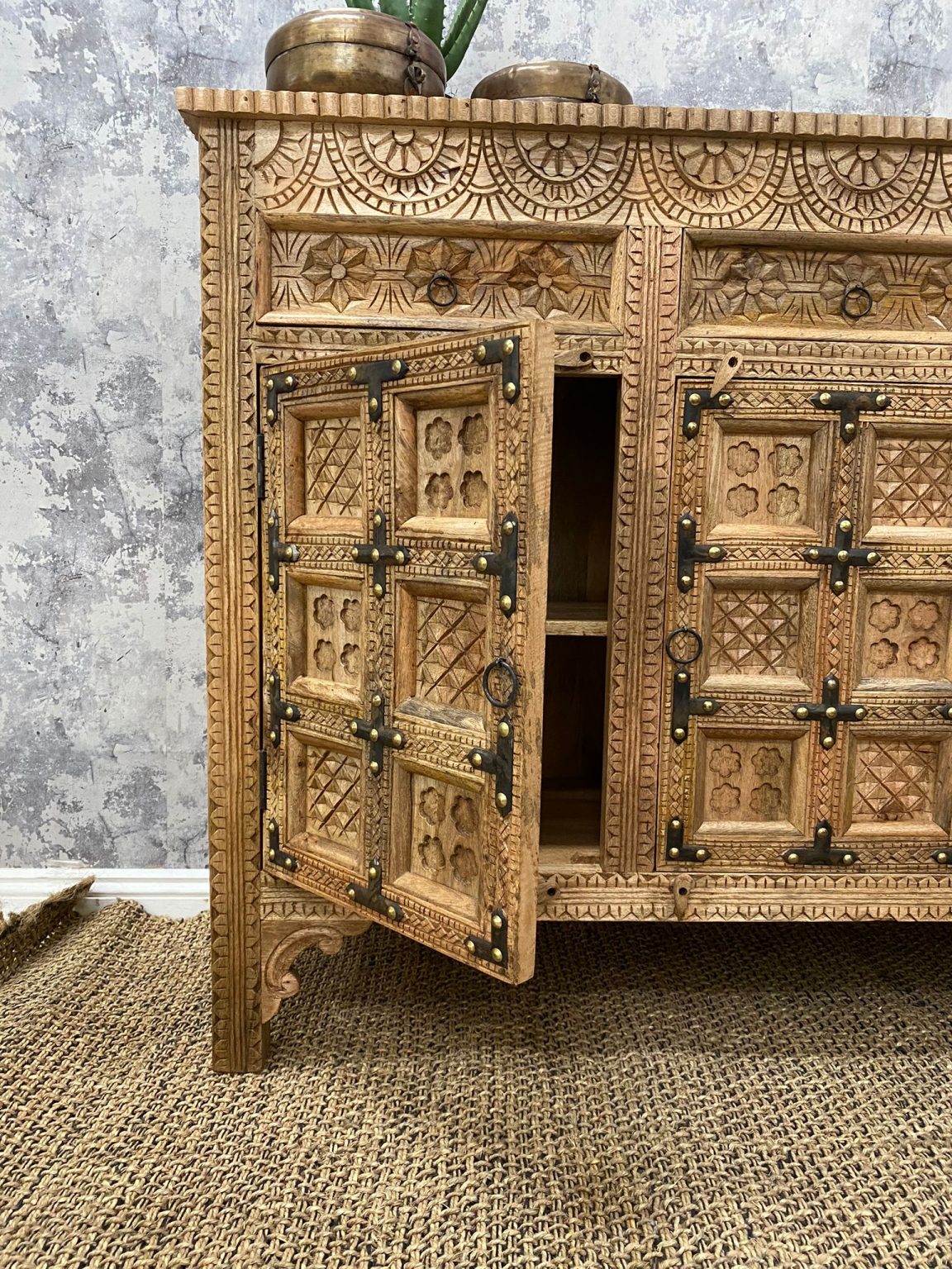 Immaculate Carved Mango Wood Sideboard