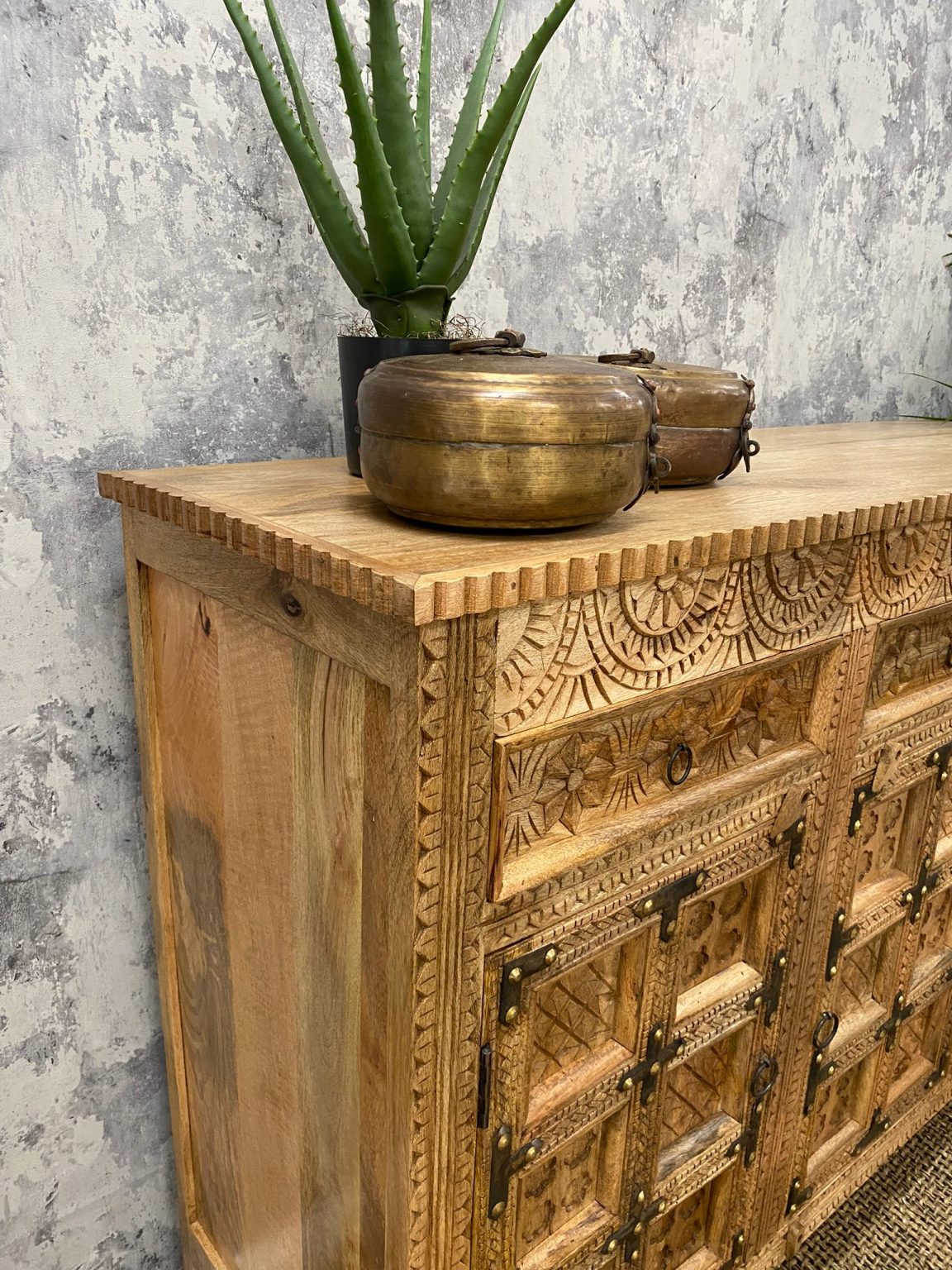 Immaculate Carved Mango Wood Sideboard