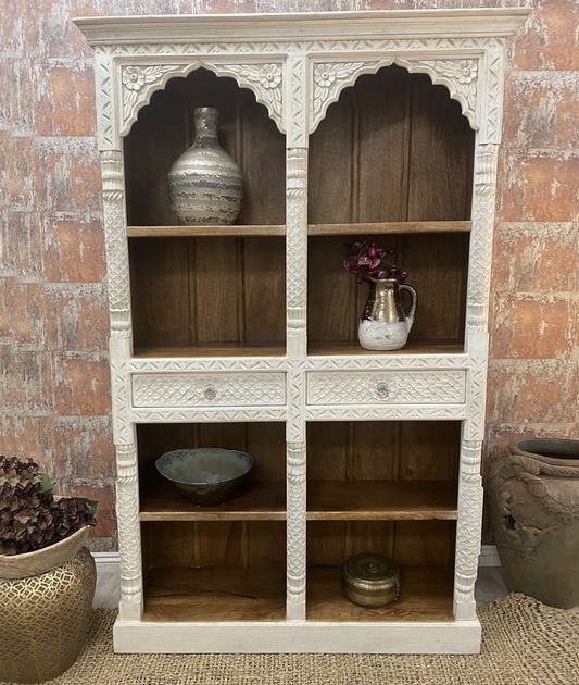 Elevated Carved Solid Wood Bookcase