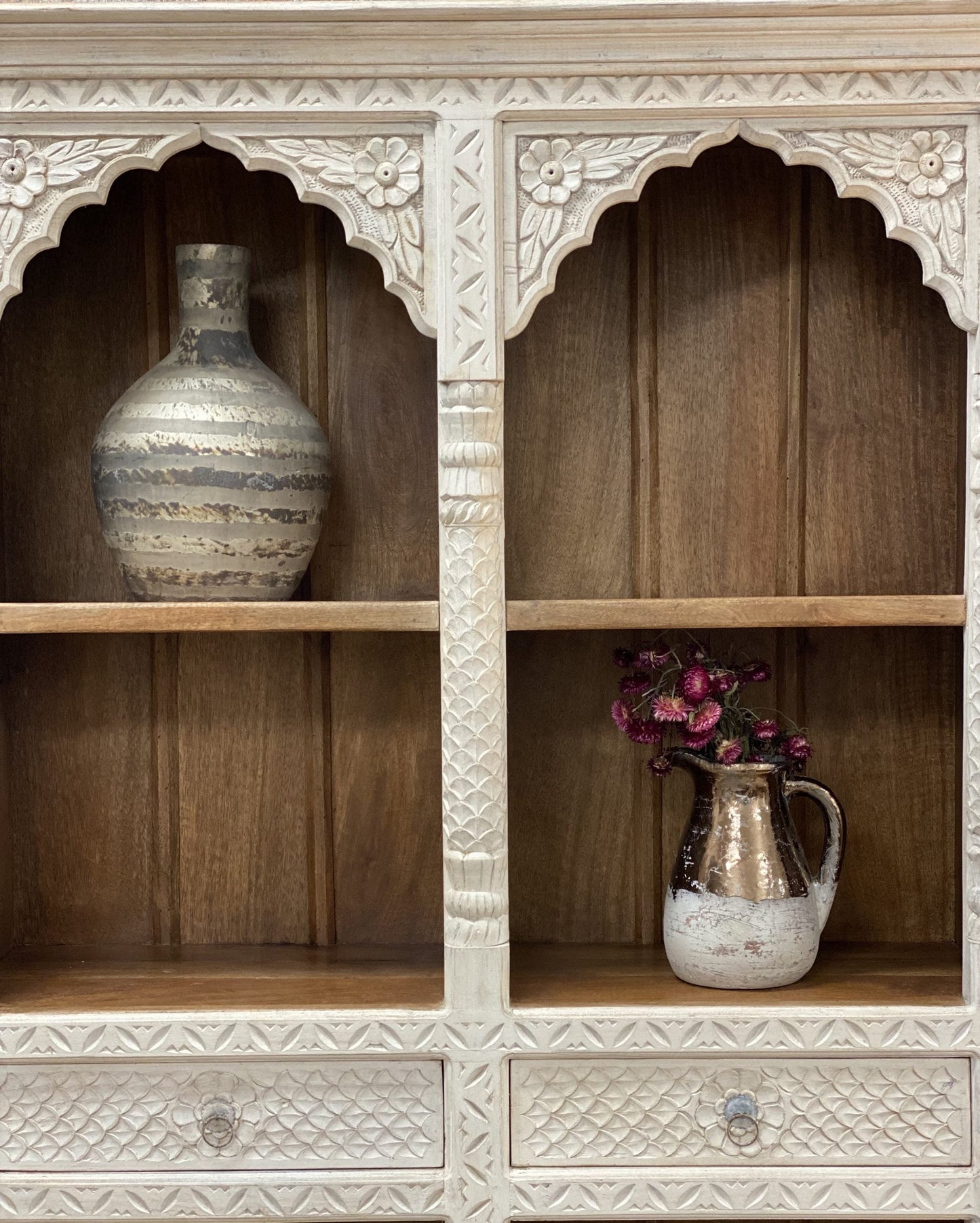 Elevated Carved Solid Wood Bookcase