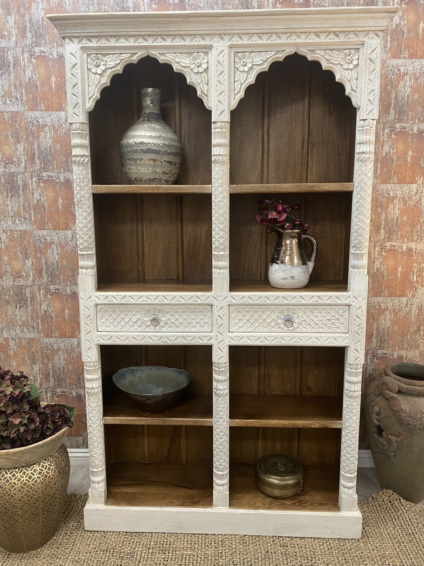 Elevated Carved Solid Wood Bookcase