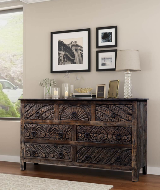 Exquisite Hand Carved Chest Of Seven Drawers