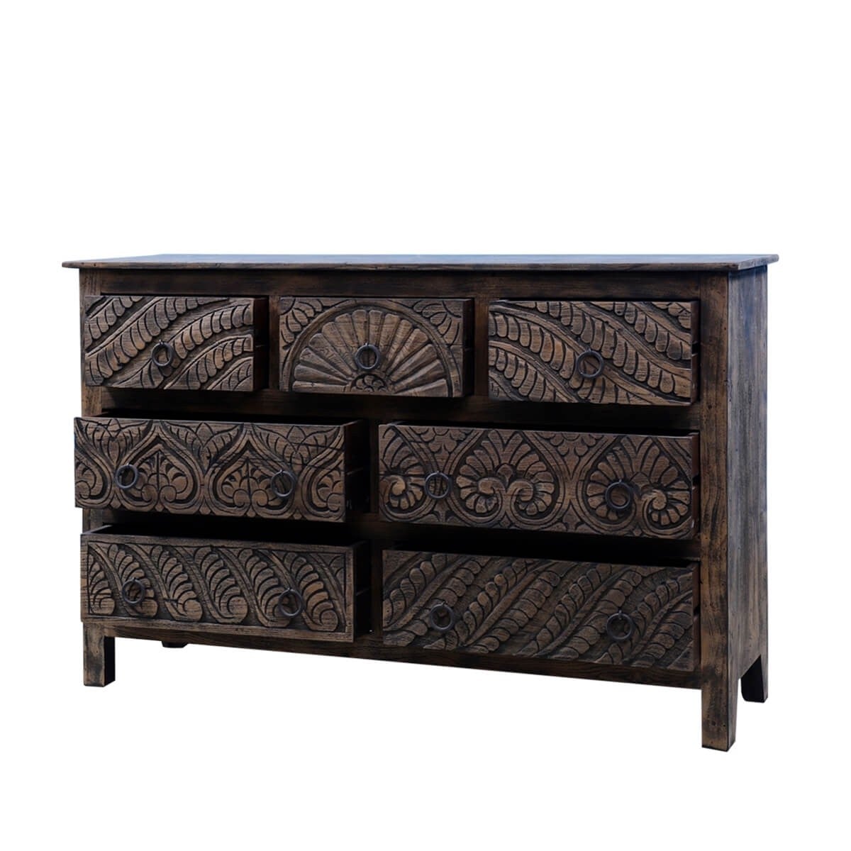 Exquisite Hand Carved Chest Of Seven Drawers