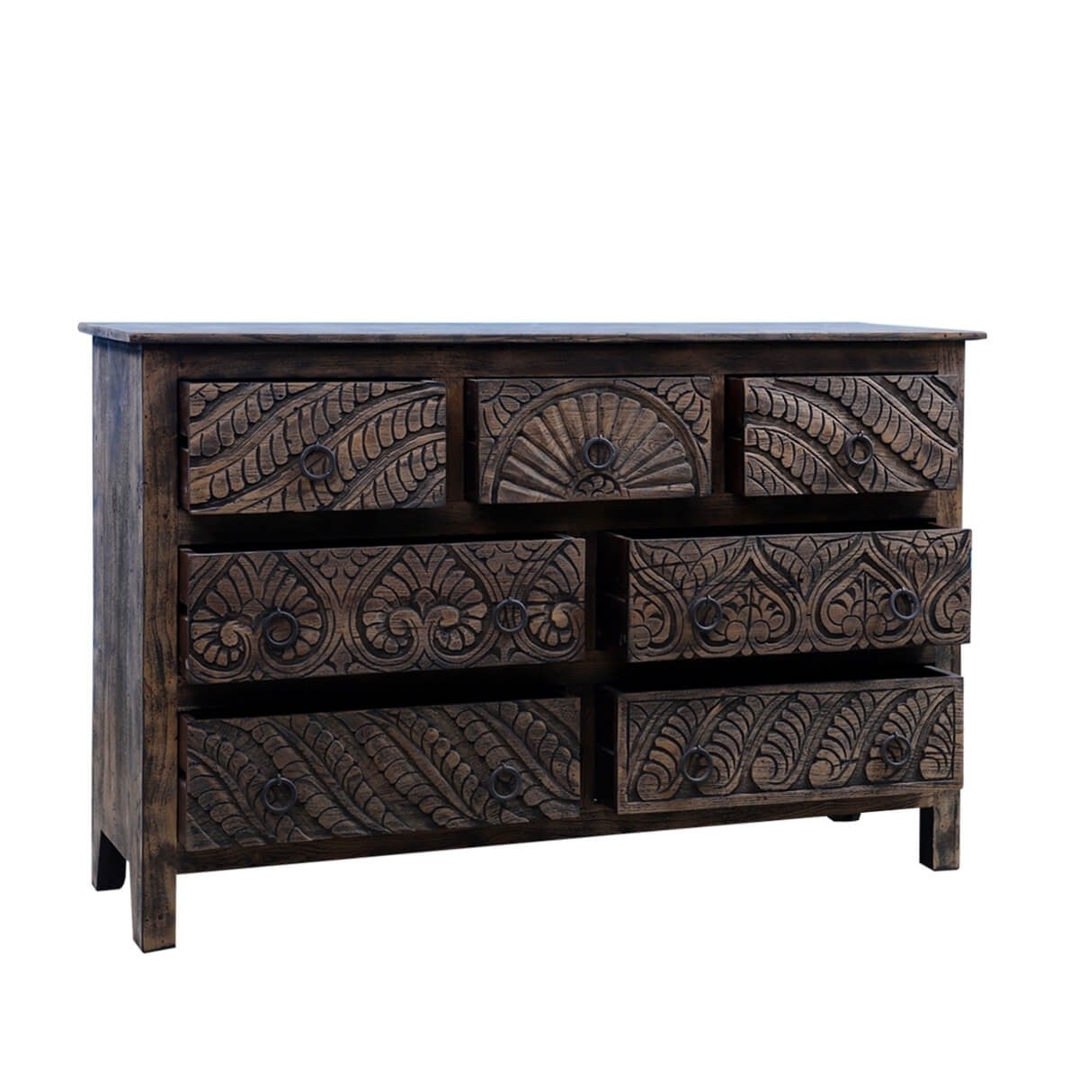 Exquisite Hand Carved Chest Of Seven Drawers