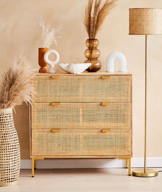 Pristine Rattan Webbed Small Chest Of Drawers