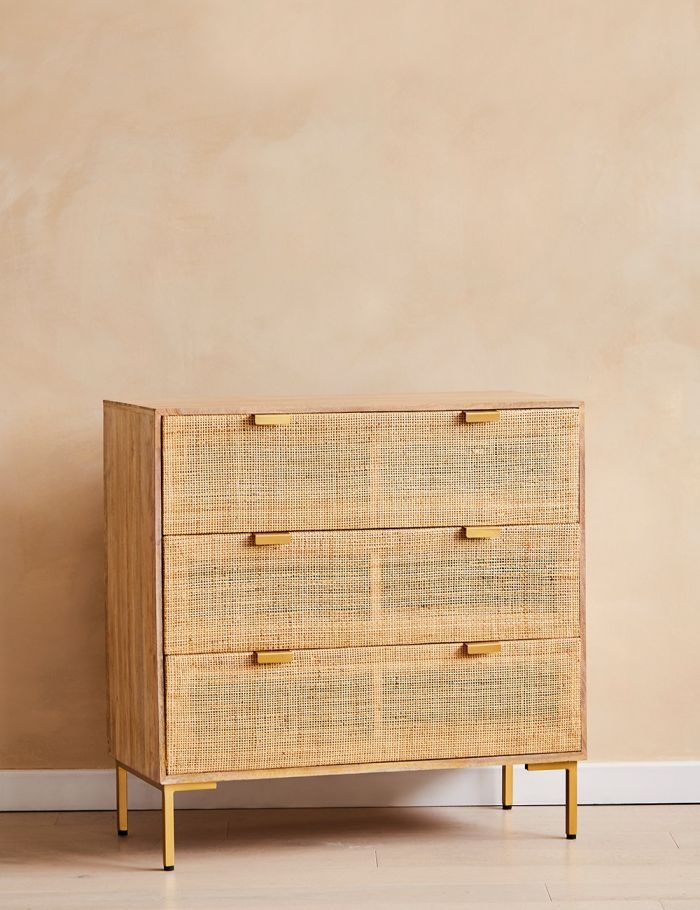 Pristine Rattan Webbed Small Chest Of Drawers