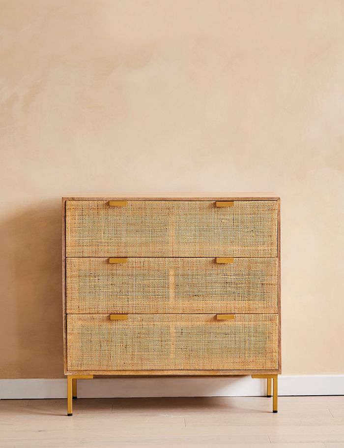 Pristine Rattan Webbed Small Chest Of Drawers