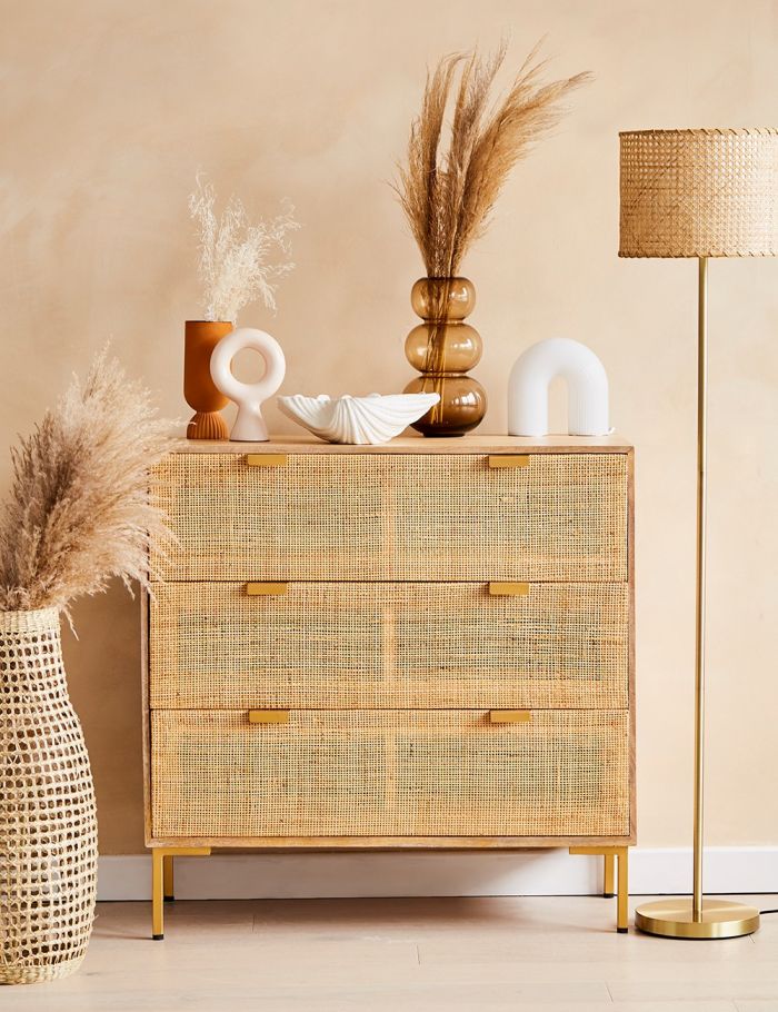 Pristine Rattan Webbed Small Chest Of Drawers