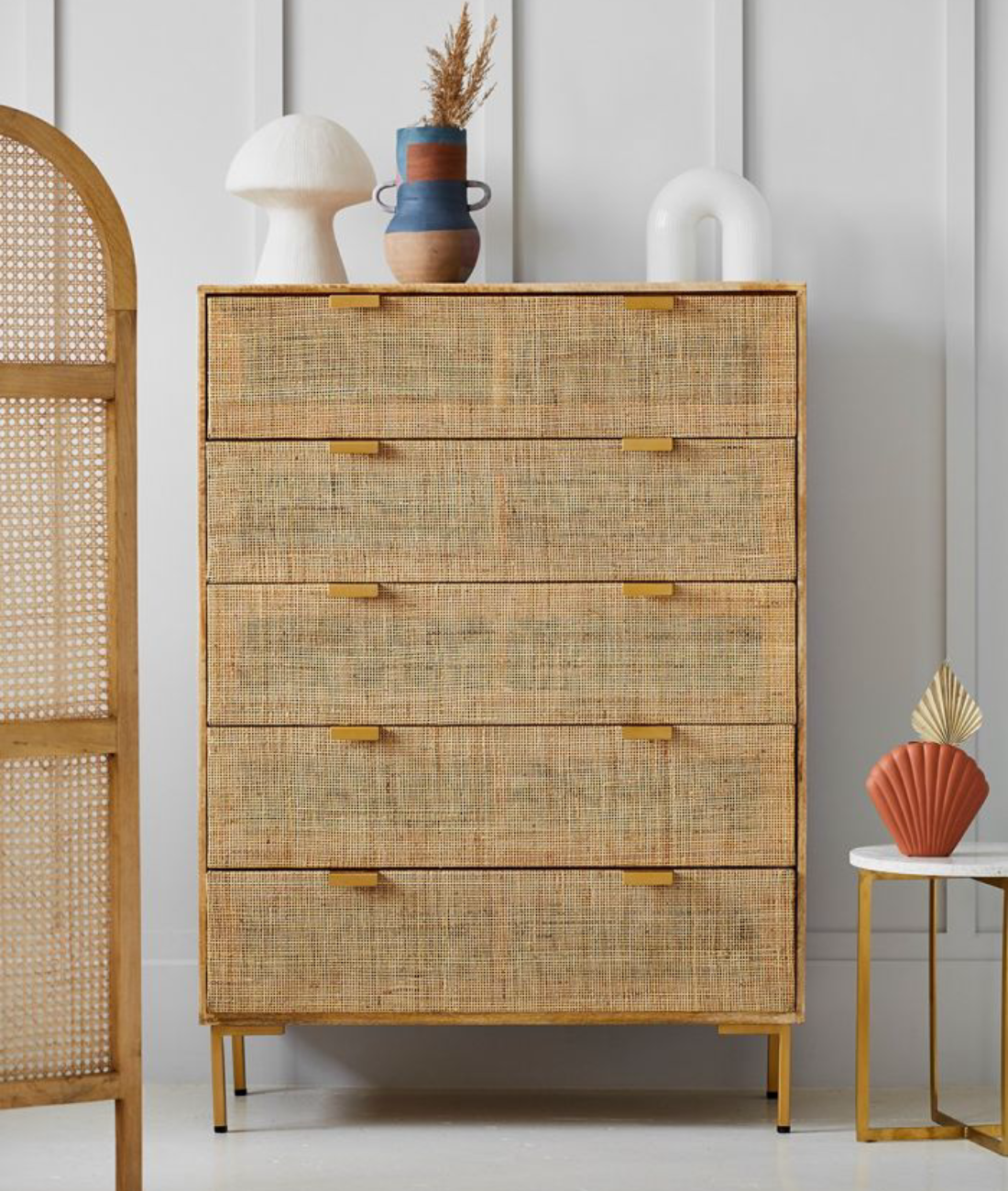 Pristine Rattan Webbed Chest Of Drawers