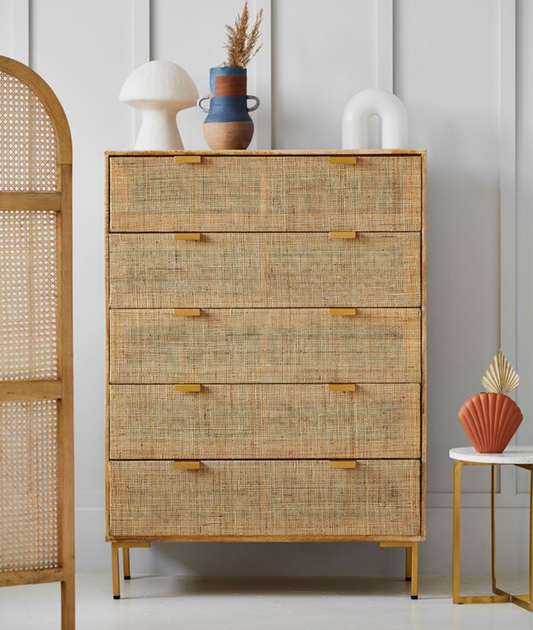 Pristine Rattan Webbed Chest Of Drawers