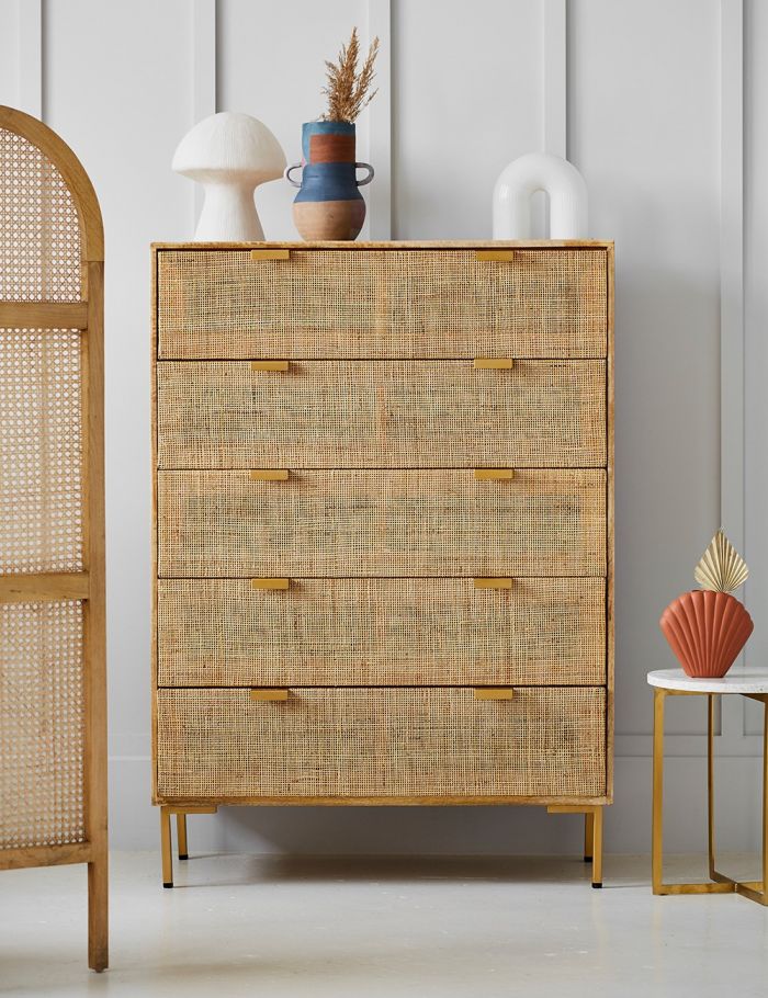 Pristine Rattan Webbed Chest Of Drawers