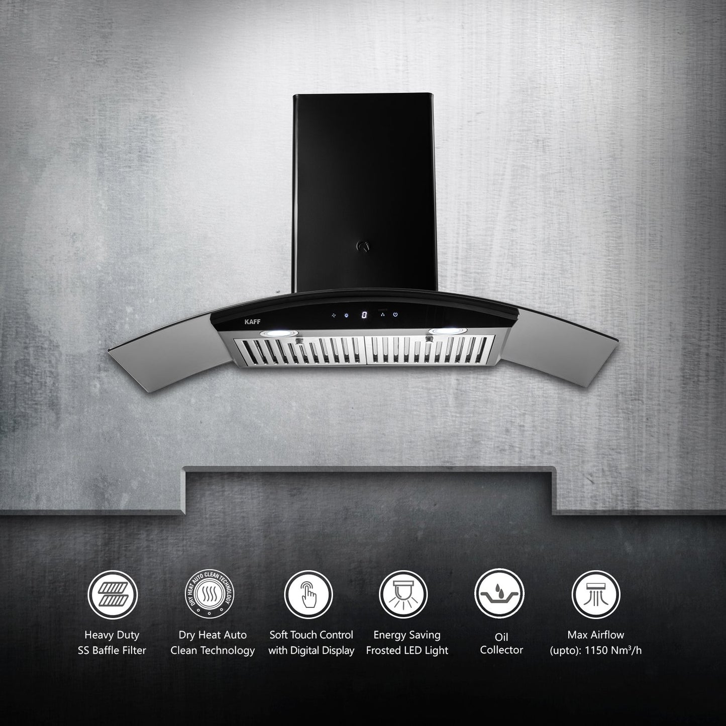 Kaff LIZ DHC 60/90-Kitchen Chimney, Heavy Duty SS Baffle Filter, Auto Clean Technology