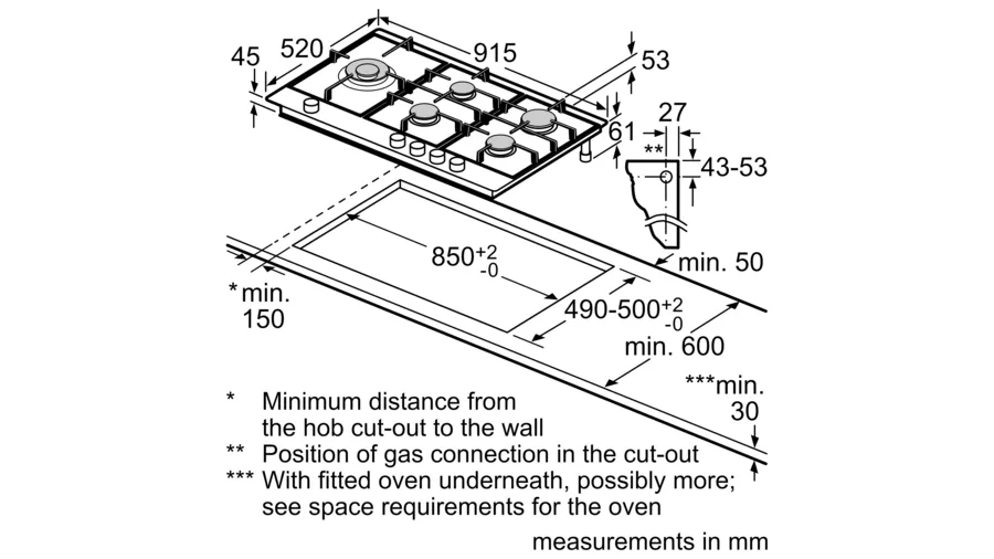 Bosch Series 6 Gas hob 90 cm Stainless steel PCS9A5C90I