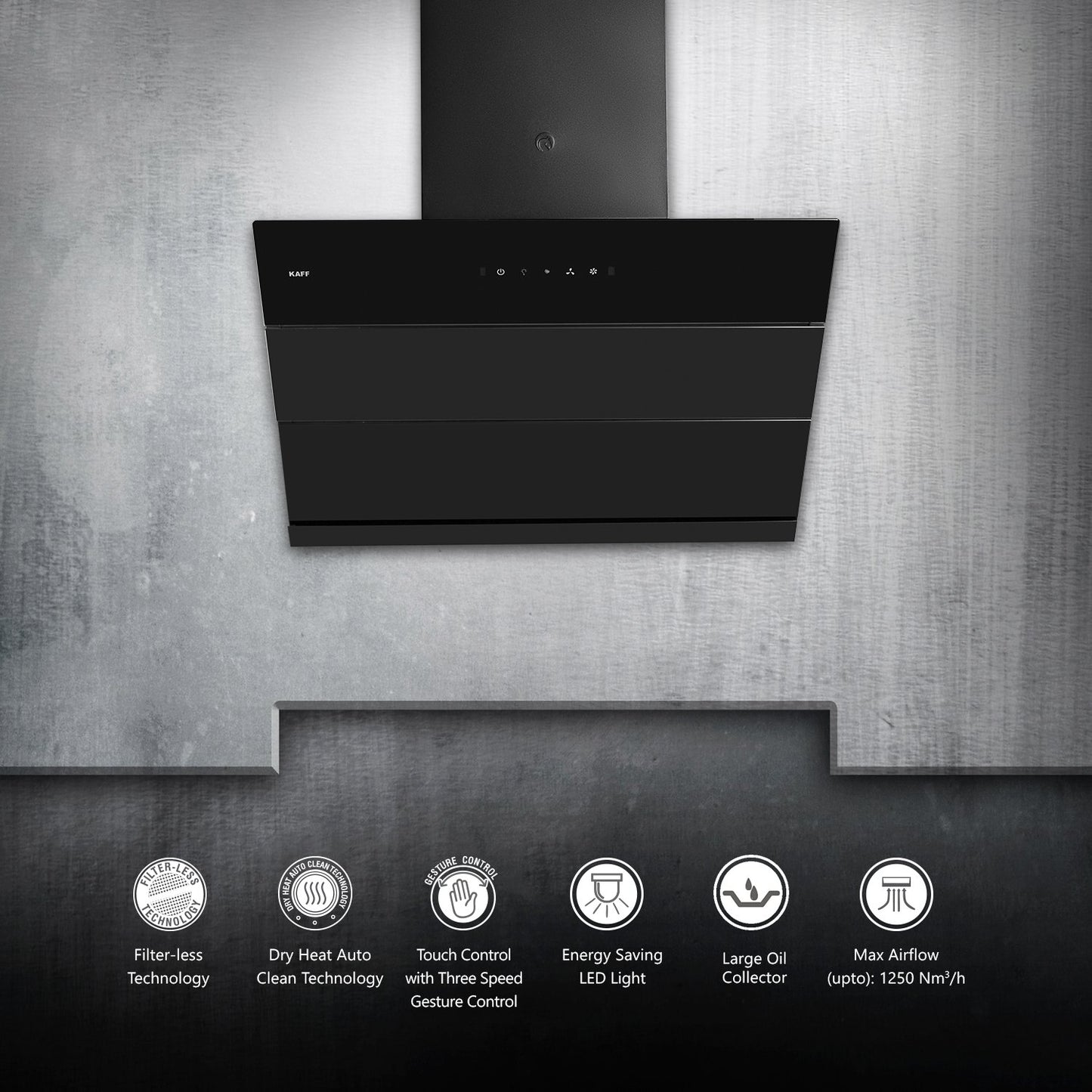 Kaff NOBELO LX DHC 60/75-Kitchen Chimney, Filter-Less + Dry Heat Auto Clean Technology