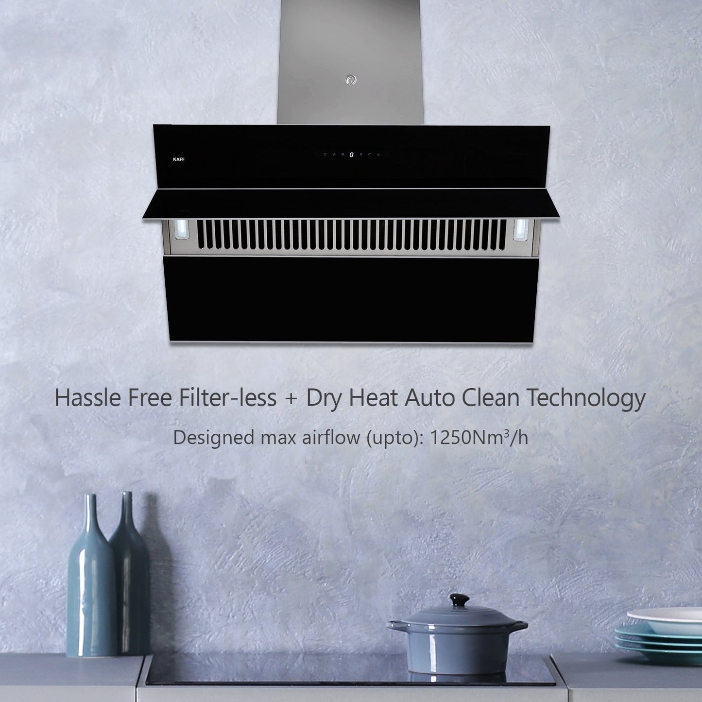 Kaff NOBELO TX DHC 90-Kitchen Chimney, Filter-Less + Dry Heat Auto Clean Technology, Energy Saving