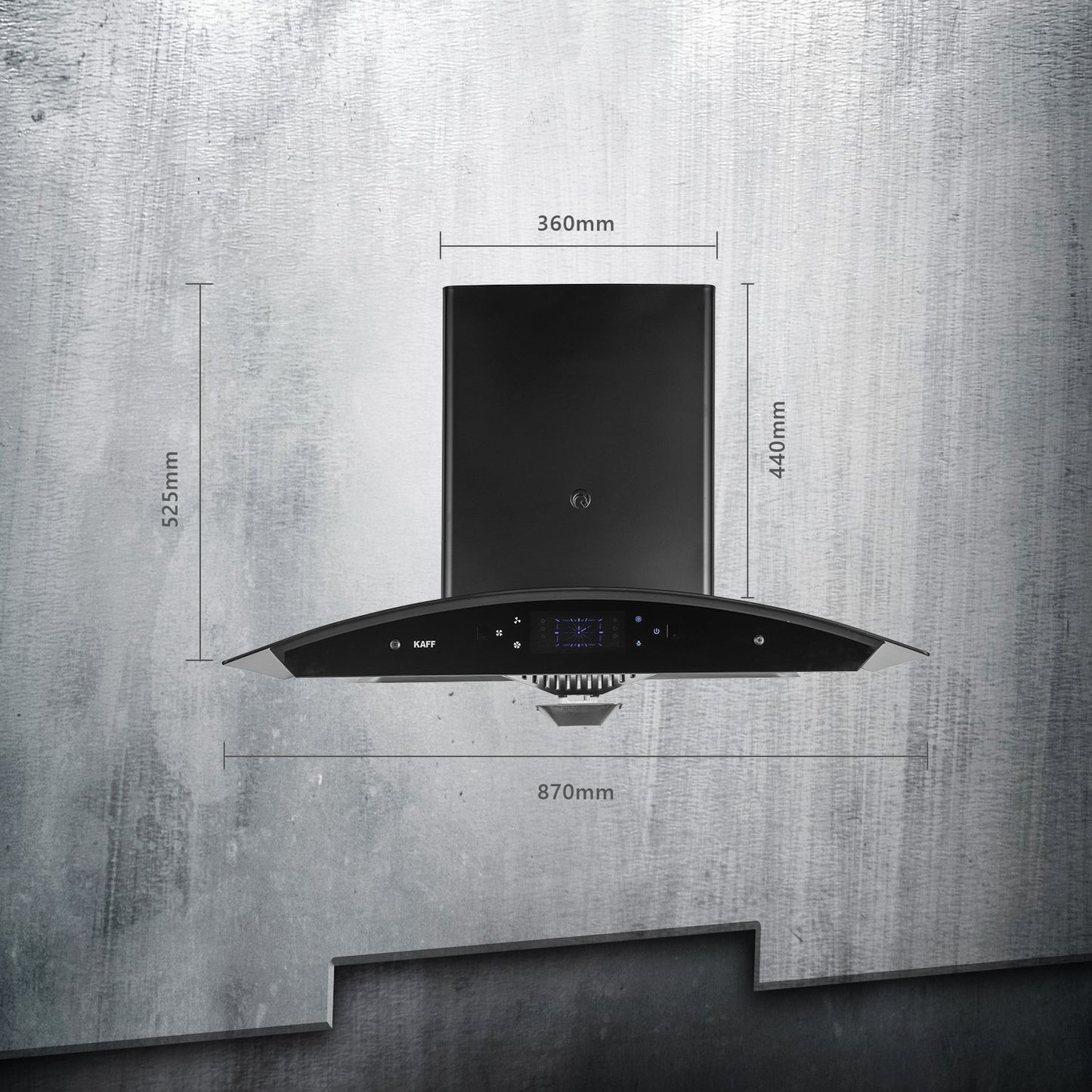 Kaff STELLA DHC 90 BS-Kitchen Chimney, Filter-Less + Auto Clean Technology, Black Curved Tempered Glass