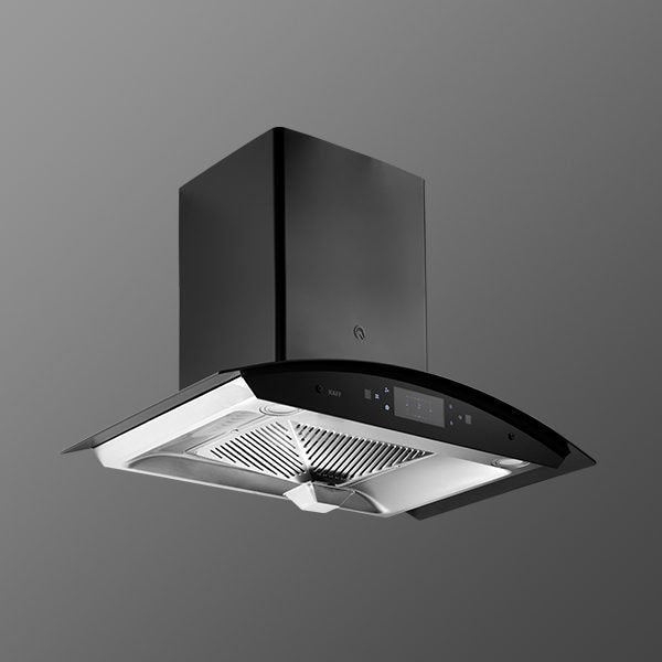 Kaff STELLA DHC 90 BS-Kitchen Chimney, Filter-Less + Auto Clean Technology, Black Curved Tempered Glass