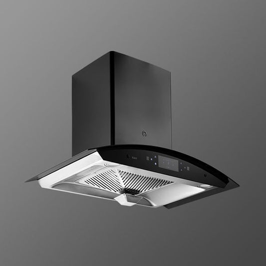 Kaff STELLA DHC 90 BS-Kitchen Chimney, Filter-Less + Auto Clean Technology, Black Curved Tempered Glass